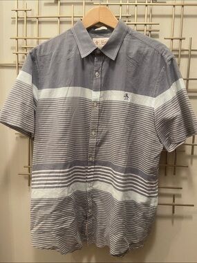 Original Penguin Short-Sleeve Striped Button-Down - Gray & White